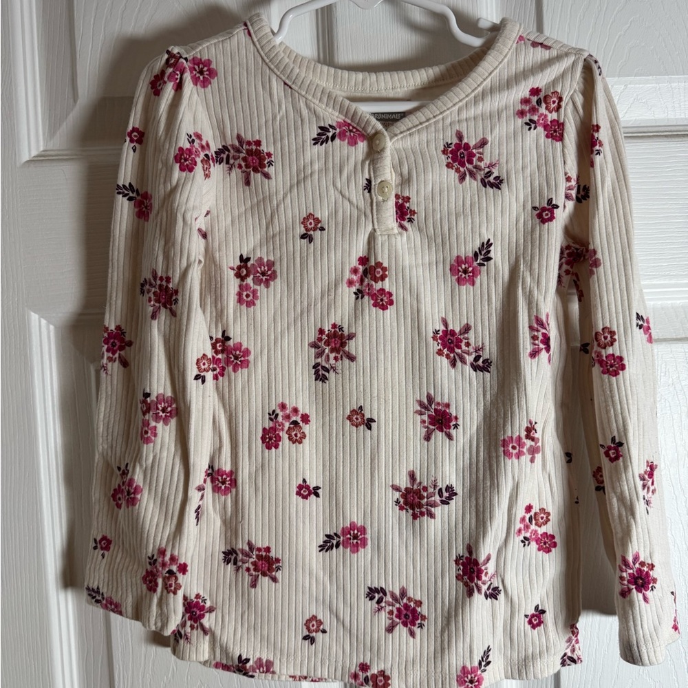 Kids Floral Cream Long Sleeve Top, Size 5T